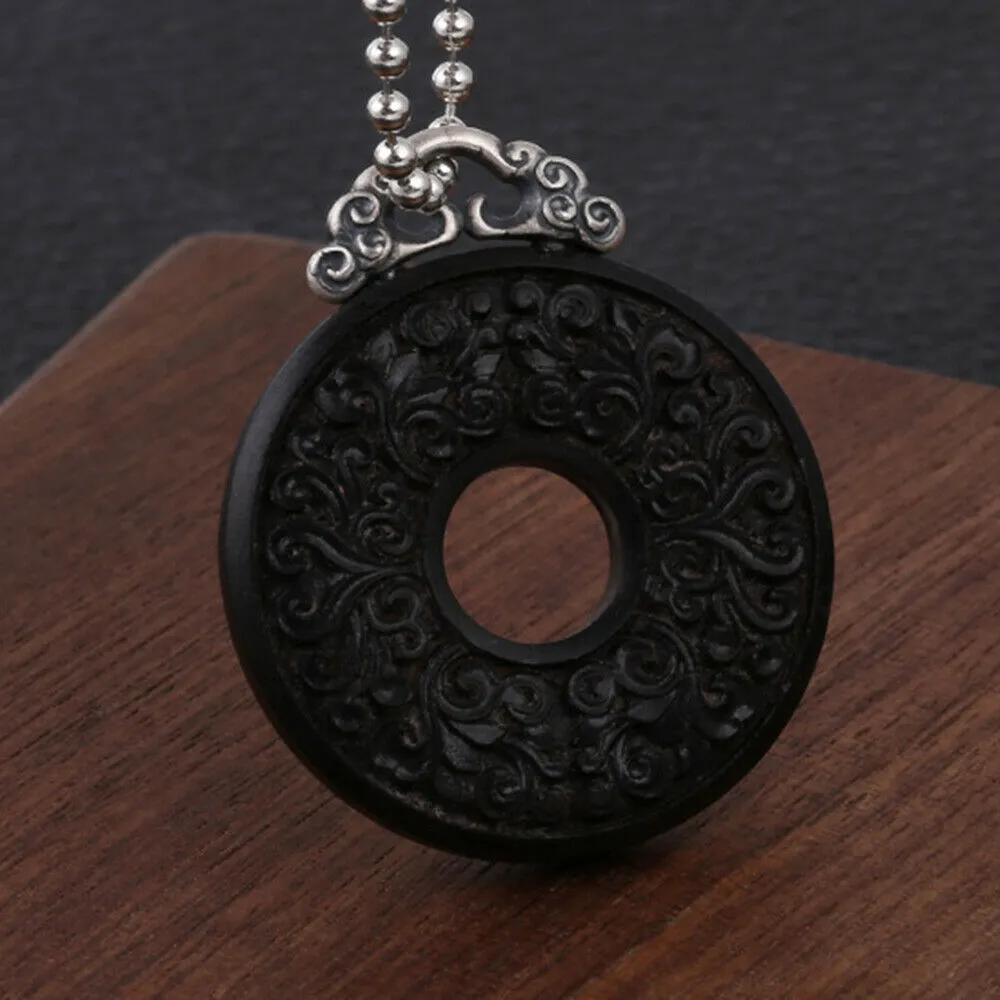 Real Solid 990 Fine Silver Pendants Ebony Om Mani Padme Hum Circle Protection Fashion Jewelry