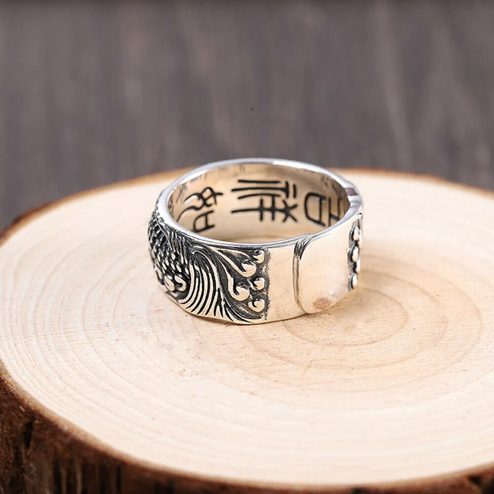 Real Solid 990 Sterling Silver Rings Fish Animals Coins Fashion Luck Jewelry Open Size