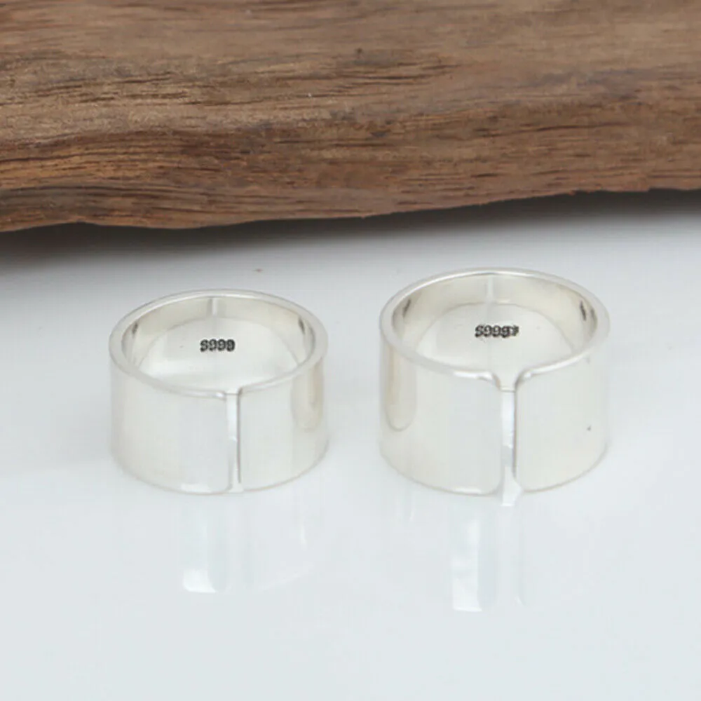 Real Solid 999 Fine Pure Silver Rings Polished Band Fashion Jewelry Open Size 5-10