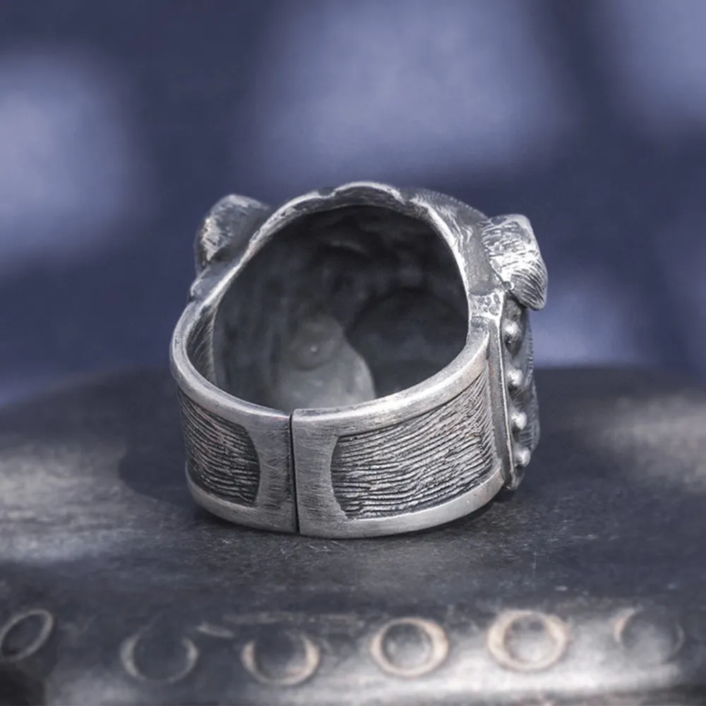 Real Solid 999 Sterling Silver Rings Bulldog Animals Gothic Punk Jewelry Open Size 8-10