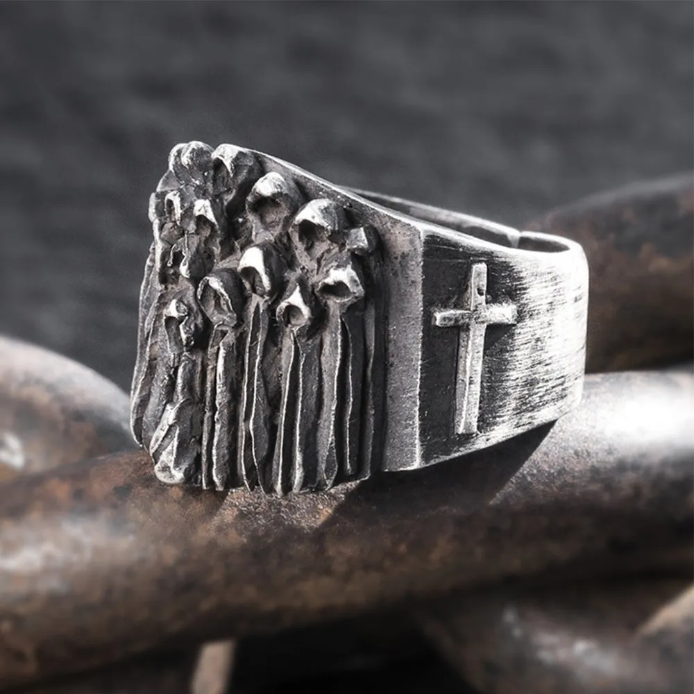 Real Solid 999 Sterling Silver Rings Cross Irregular Skulls Gothic Jewelry Open Size 8-11