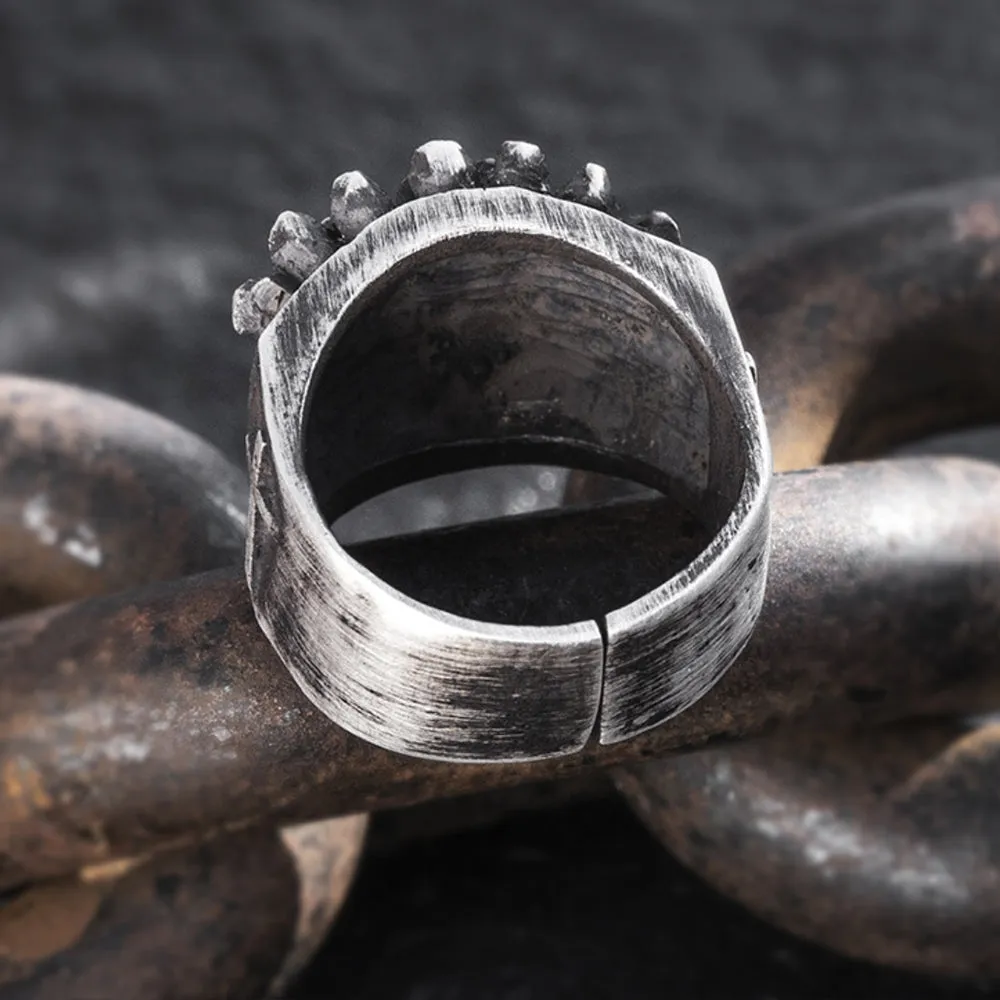 Real Solid 999 Sterling Silver Rings Cross Irregular Skulls Gothic Jewelry Open Size 8-11