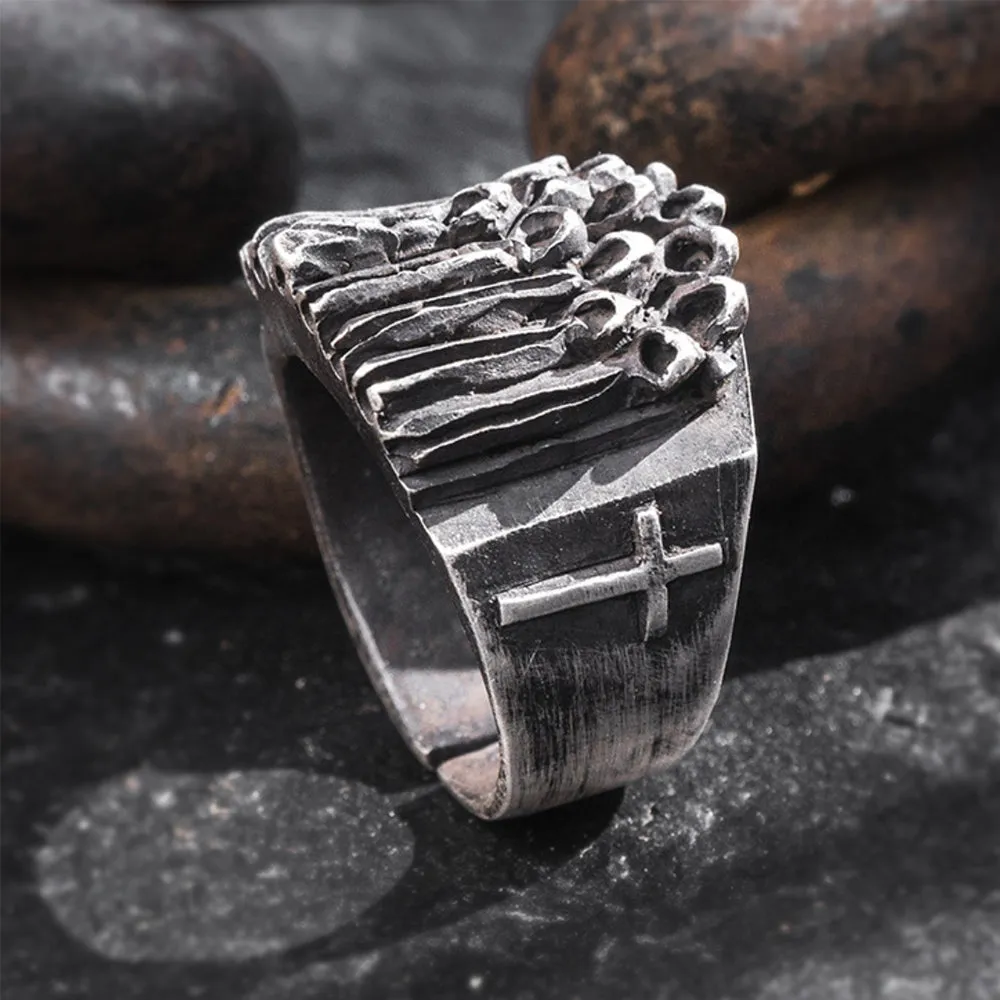 Real Solid 999 Sterling Silver Rings Cross Irregular Skulls Gothic Jewelry Open Size 8-11