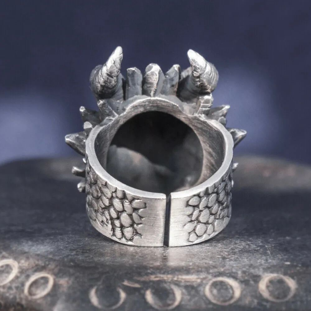 Real Solid 999 Sterling Silver Rings Dragon Animals Gothic Punk Jewelry Open Size 8-10