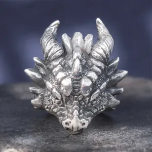 Real Solid 999 Sterling Silver Rings Dragon Animals Gothic Punk Jewelry Open Size 8-10