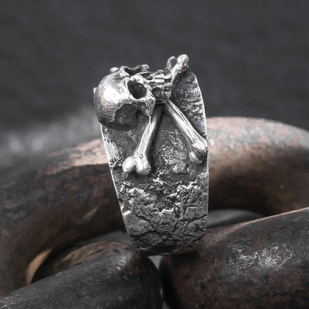 Real Solid 999 Sterling Silver Rings Skeletons & Skulls Gothic Hiphop Jewelry Open Size 8-10