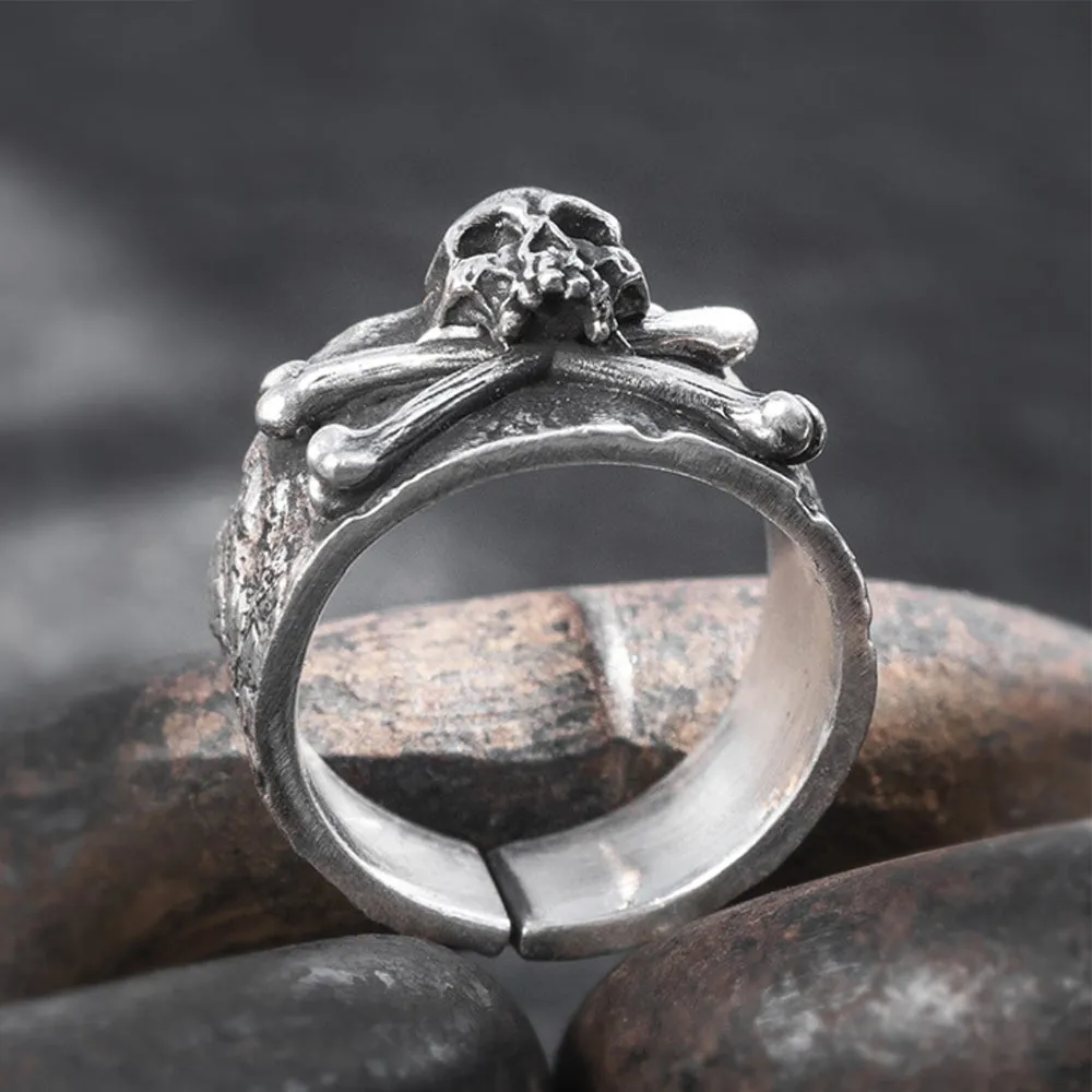 Real Solid 999 Sterling Silver Rings Skeletons & Skulls Gothic Hiphop Jewelry Open Size 8-10