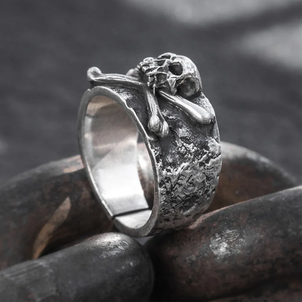 Real Solid 999 Sterling Silver Rings Skeletons & Skulls Gothic Hiphop Jewelry Open Size 8-10