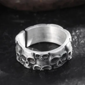 Real Solid 999 Sterling Silver Rings Skeletons & Skulls Gothic Punk Jewelry Open Size 8-10