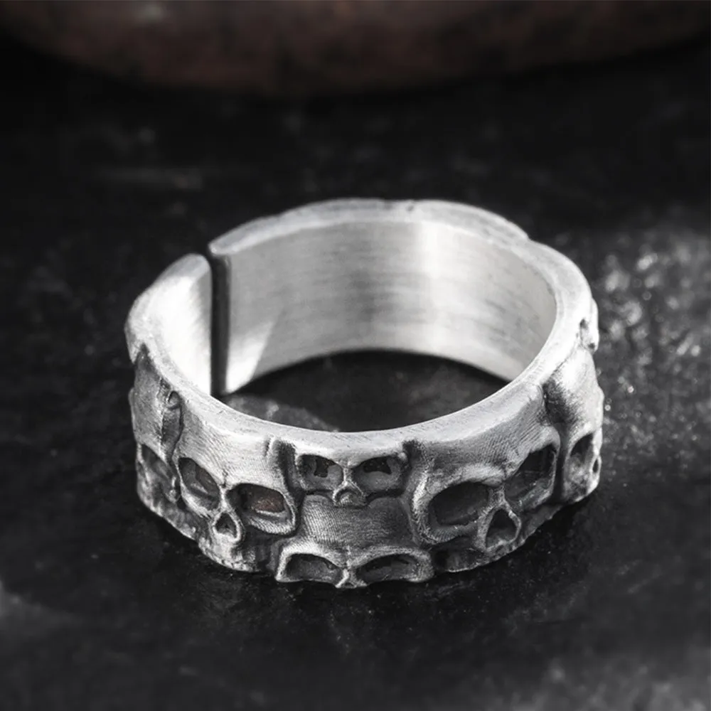 Real Solid 999 Sterling Silver Rings Skeletons & Skulls Gothic Punk Jewelry Open Size 8-10