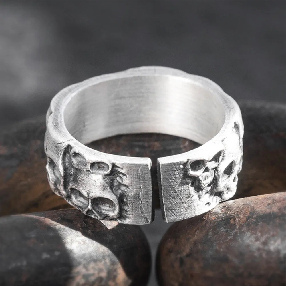 Real Solid 999 Sterling Silver Rings Skeletons & Skulls Gothic Punk Jewelry Open Size 8-10