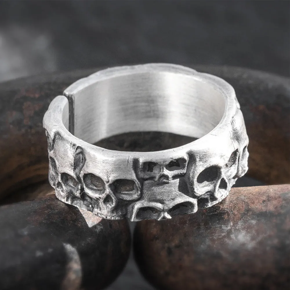 Real Solid 999 Sterling Silver Rings Skeletons & Skulls Gothic Punk Jewelry Open Size 8-10