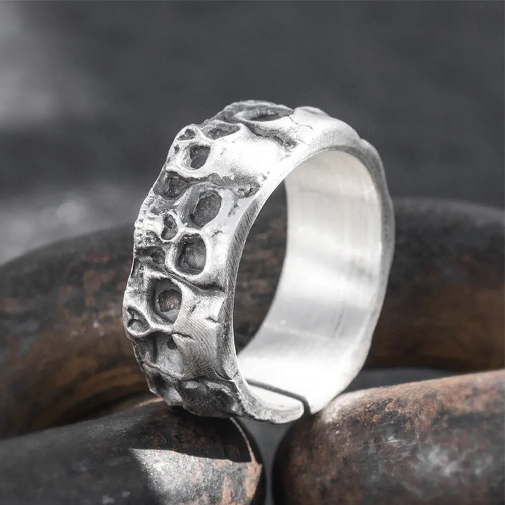 Real Solid 999 Sterling Silver Rings Skeletons & Skulls Gothic Punk Jewelry Open Size 8-10