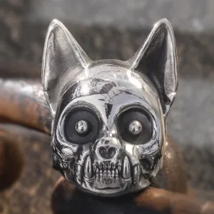 Real Solid 999 Sterling Silver Rings Tengu Skull Wolf Animals Gothic Punk Jewelry Open Size 8-11