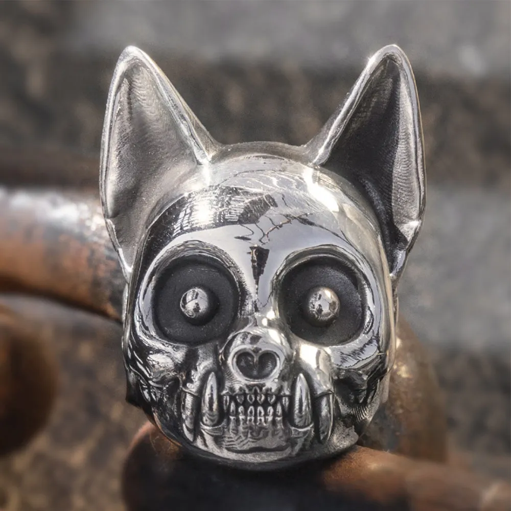 Real Solid 999 Sterling Silver Rings Tengu Skull Wolf Animals Gothic Punk Jewelry Open Size 8-11