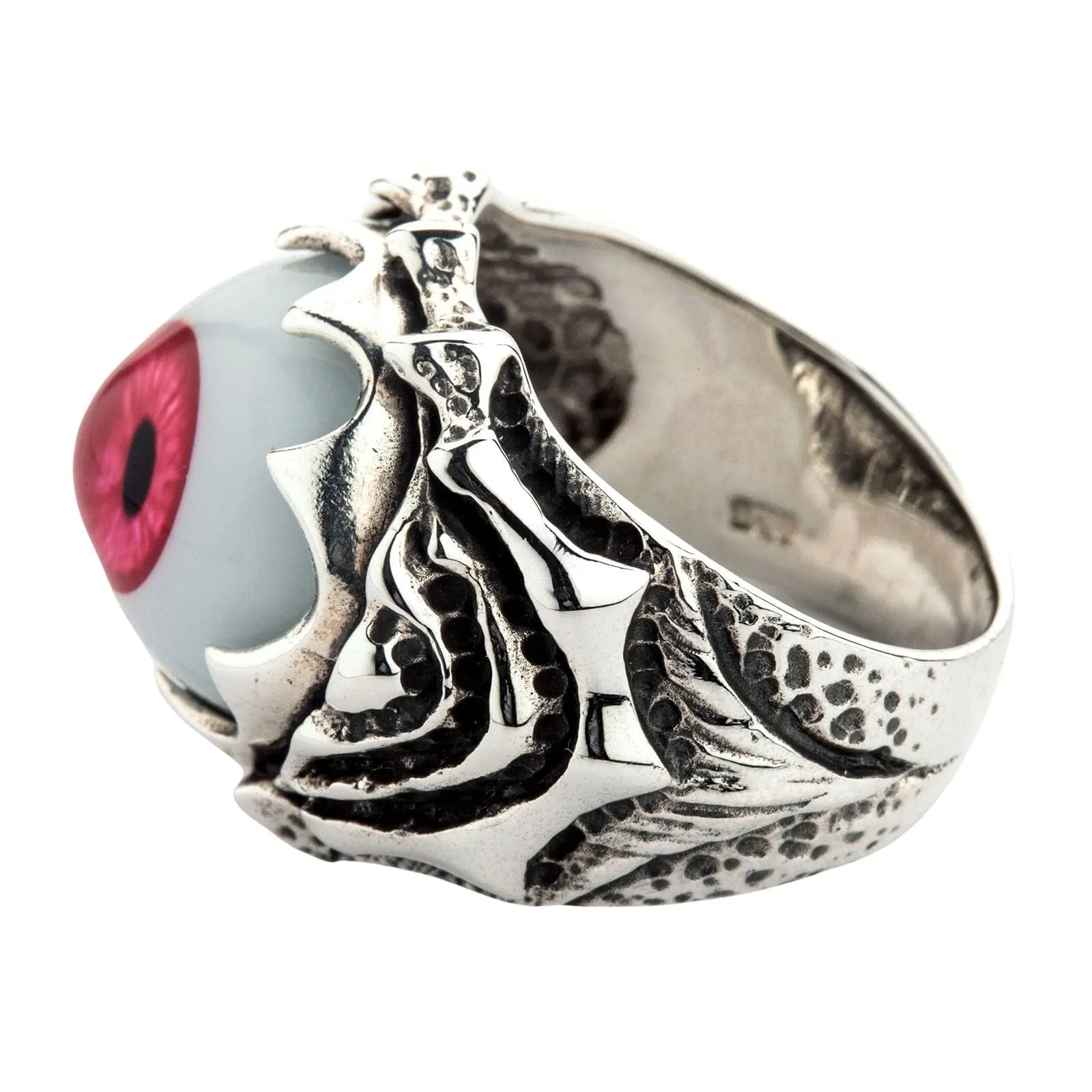 Red Evil Eyeball Sterling Silver Ring