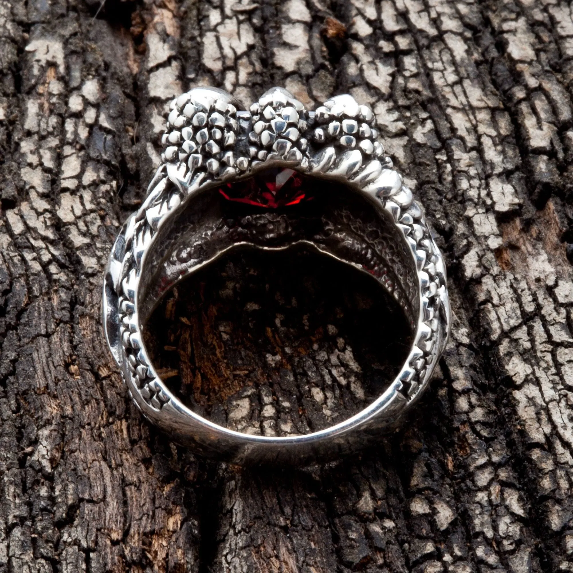 Red Garnet Claw 925 Sterling Silver Gothic Ring