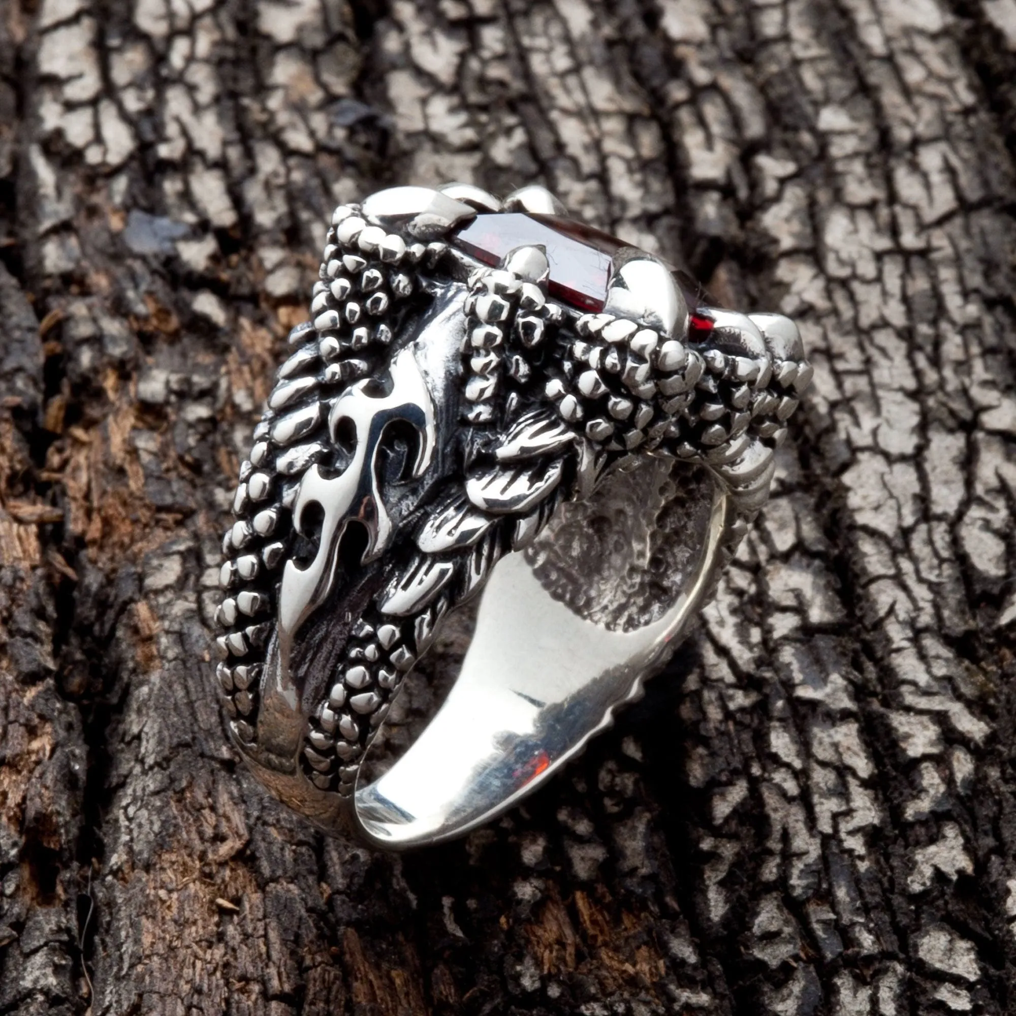 Red Garnet Claw 925 Sterling Silver Gothic Ring
