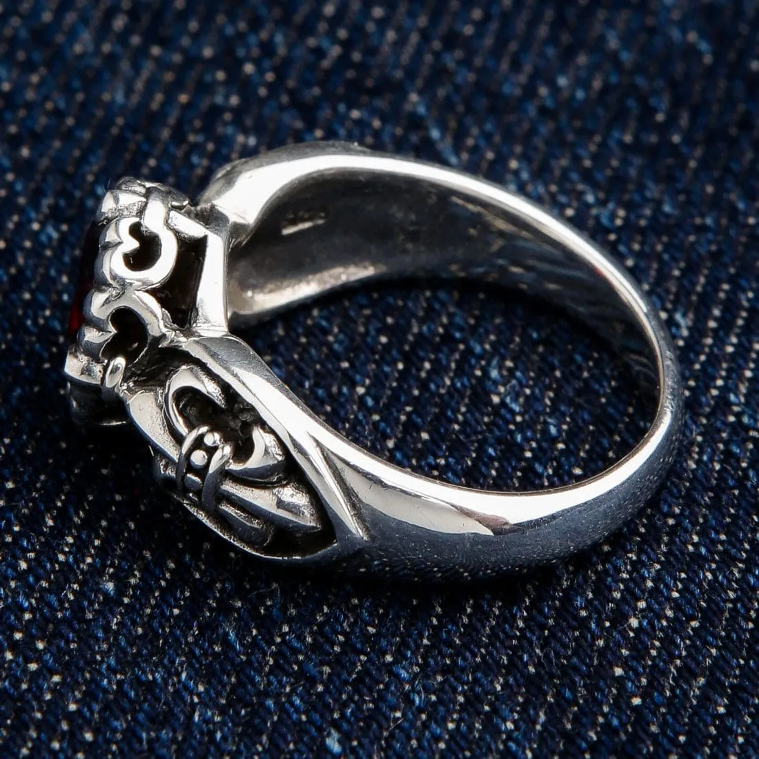 Red Garnet Medieval Fleur De Lis Sterling Silver Gothic Ring