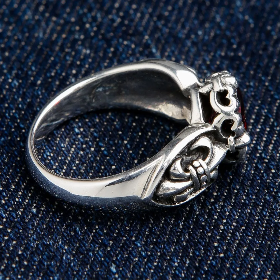Red Garnet Medieval Fleur De Lis Sterling Silver Gothic Ring