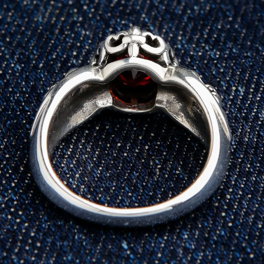Red Garnet Medieval Fleur De Lis Sterling Silver Gothic Ring