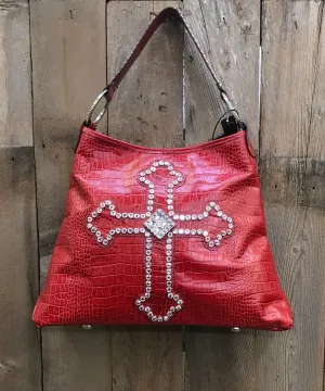 Red Leather With Swarovski Crystal Cross
