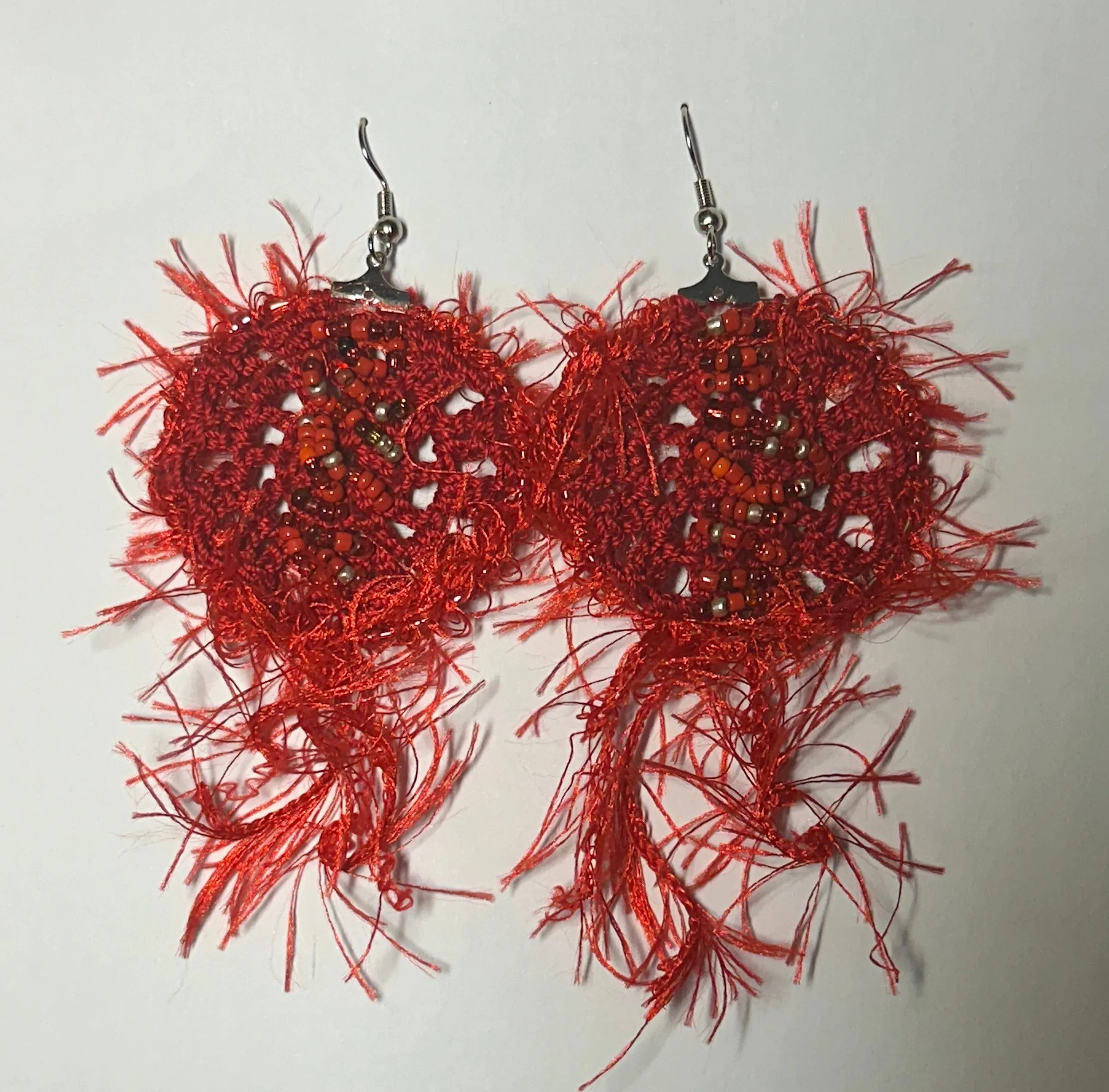 Red Micro Crochet Lace Earrings on Nickel ear wires, FREE SHIPPING