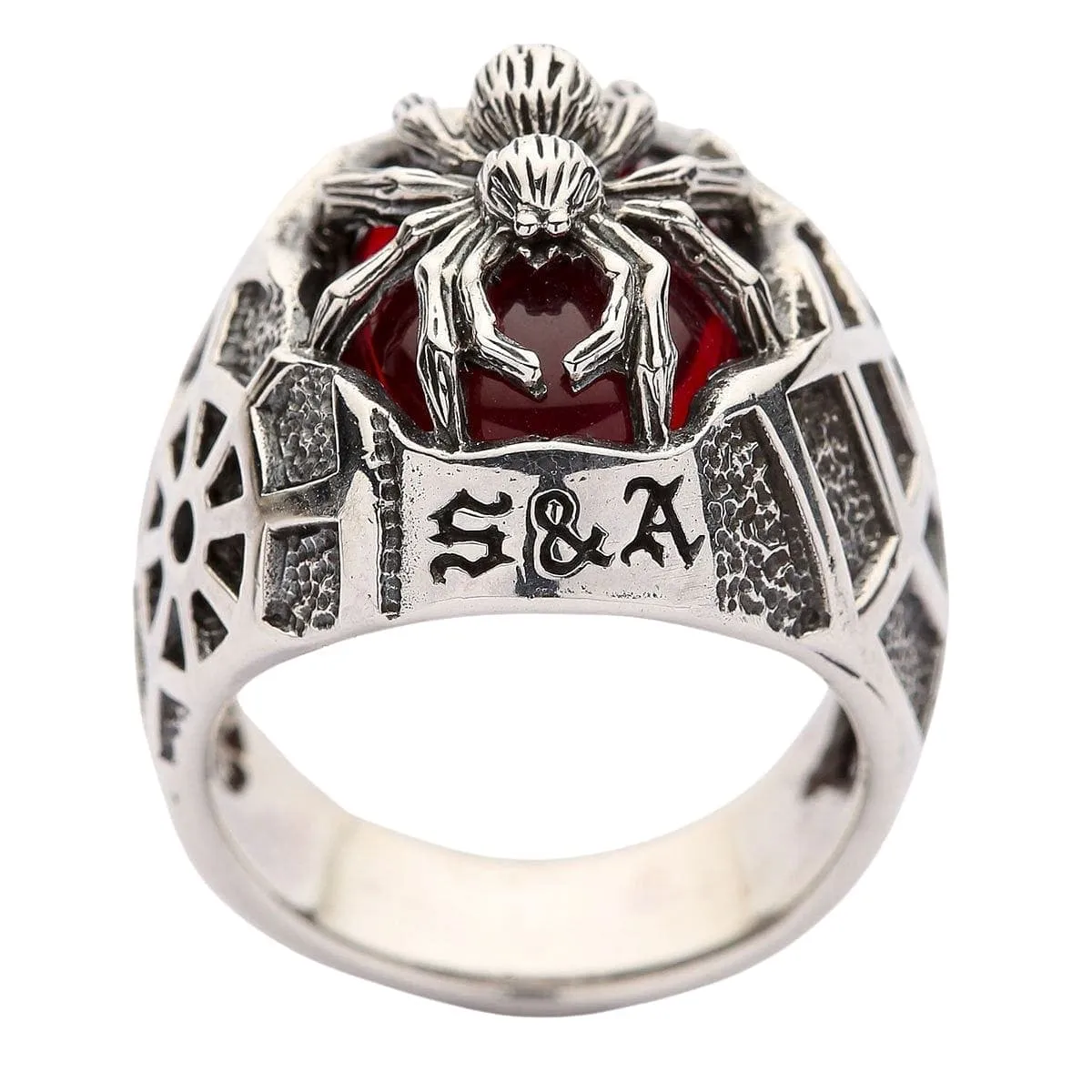 Red Spider Sterling Silver Gothic Ring