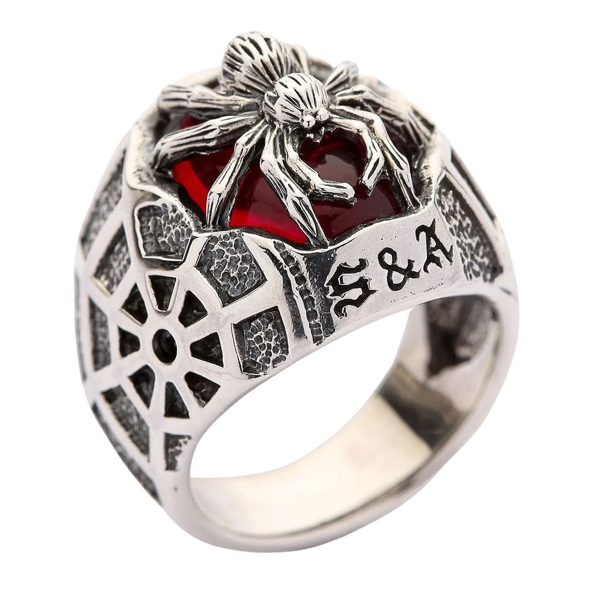 Red Spider Sterling Silver Gothic Ring