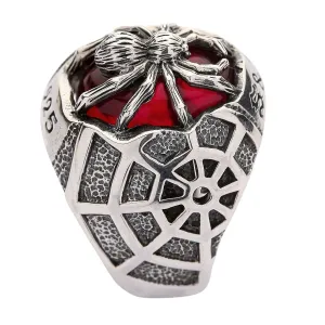 Red Spider Sterling Silver Gothic Ring