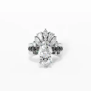 Ride or Die Wedding Rings- 2.5 Ct Marquise Cut Diamond Gothic Bridal Set in 14K White Gold