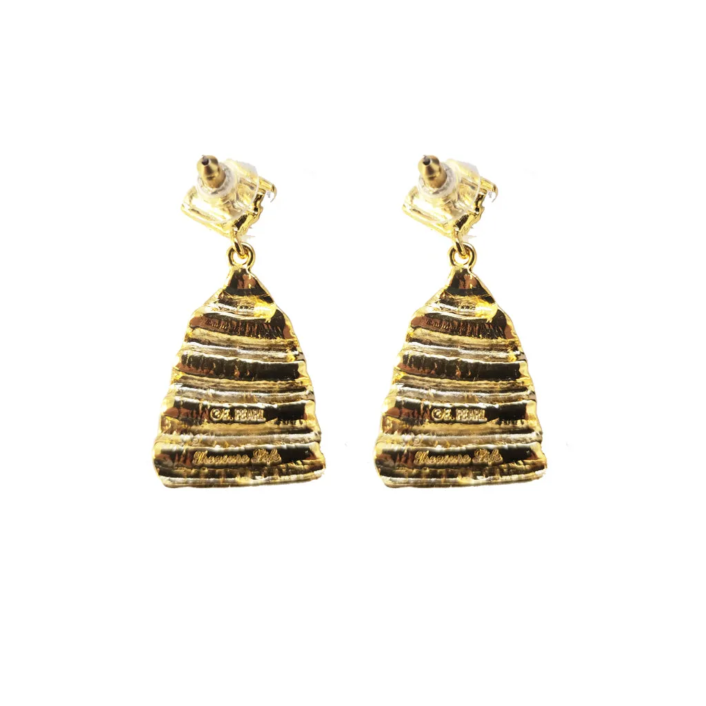 Ridged Shell Drop Triangular Earring Gold Stardust