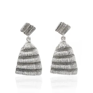 Ridged Shell Drop Triangular Earring Silver Stardust