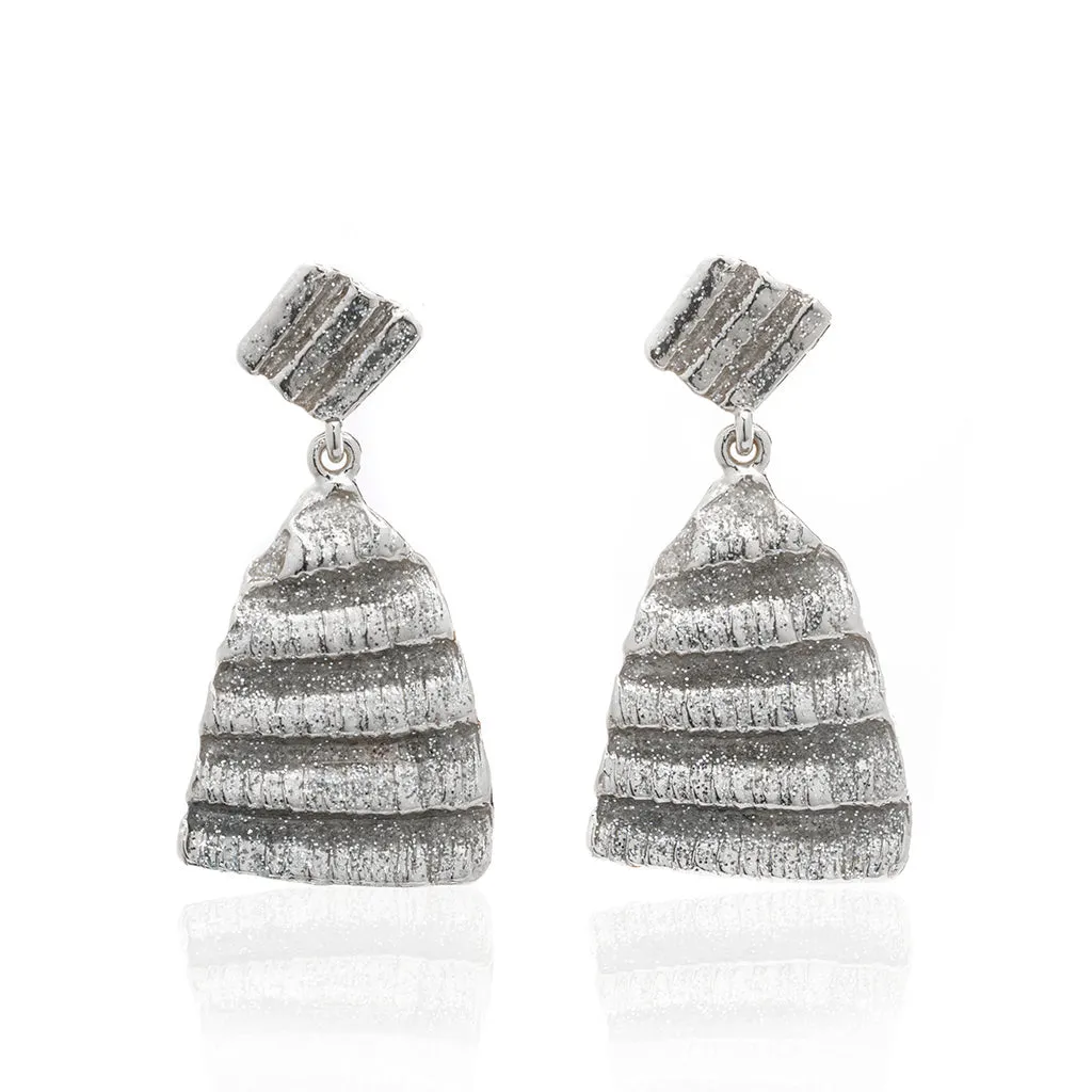 Ridged Shell Drop Triangular Earring Silver Stardust