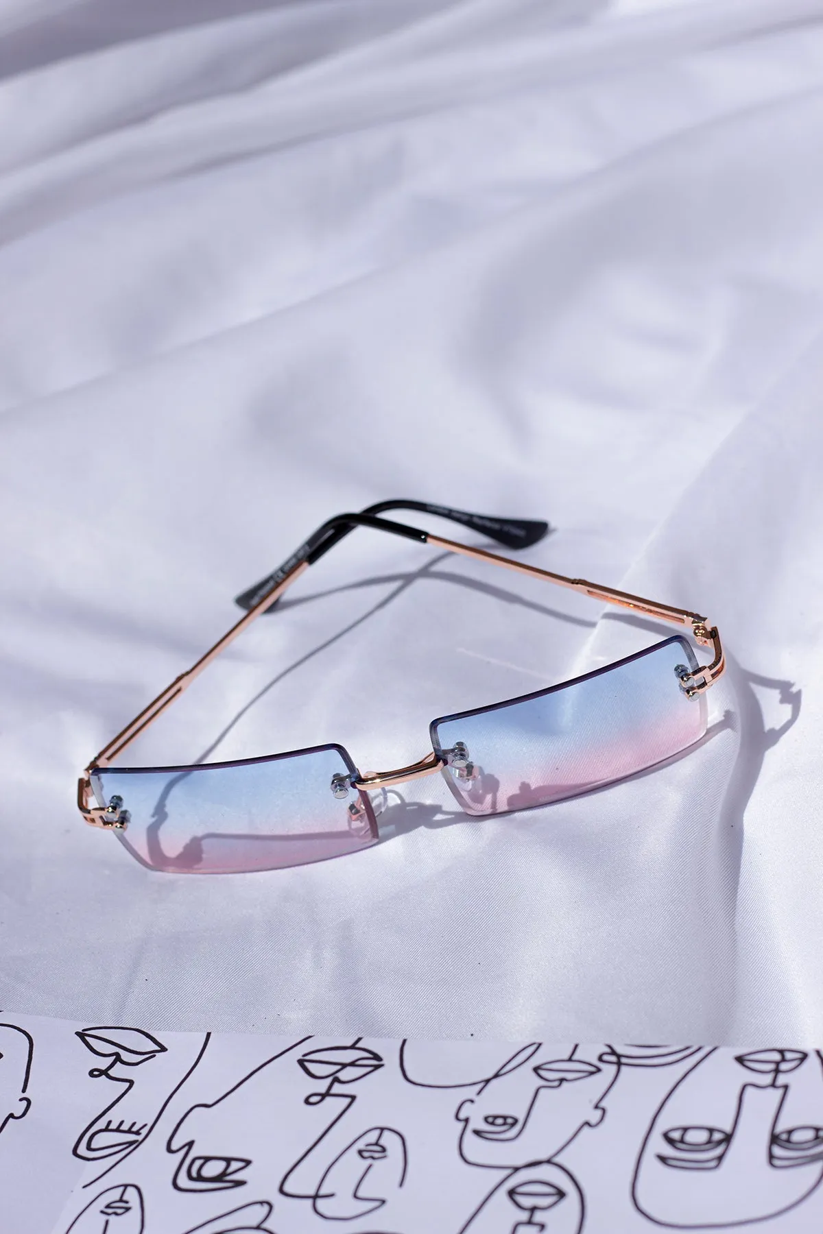 Rimless Rectangle Colour Tint Sunglasses