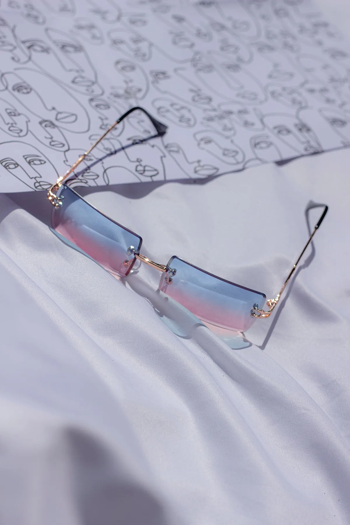 Rimless Rectangle Colour Tint Sunglasses