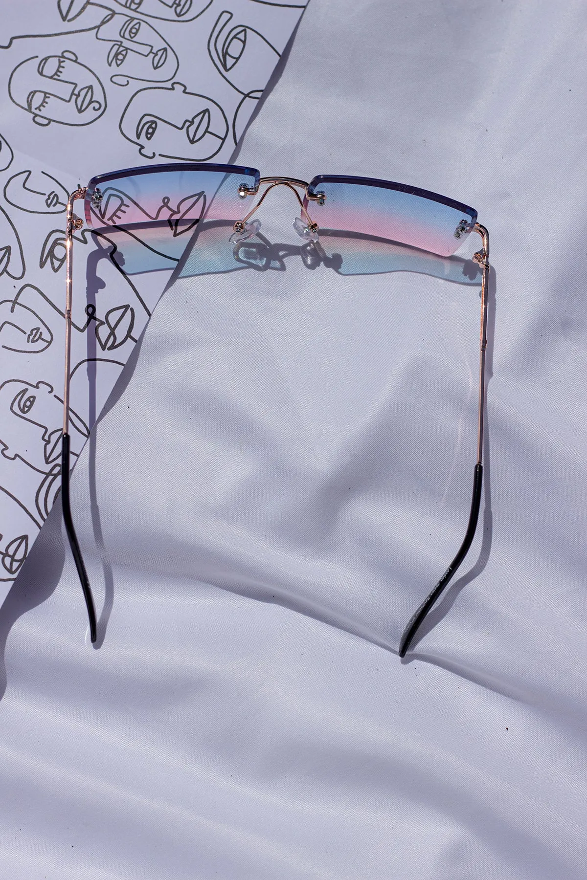 Rimless Rectangle Colour Tint Sunglasses