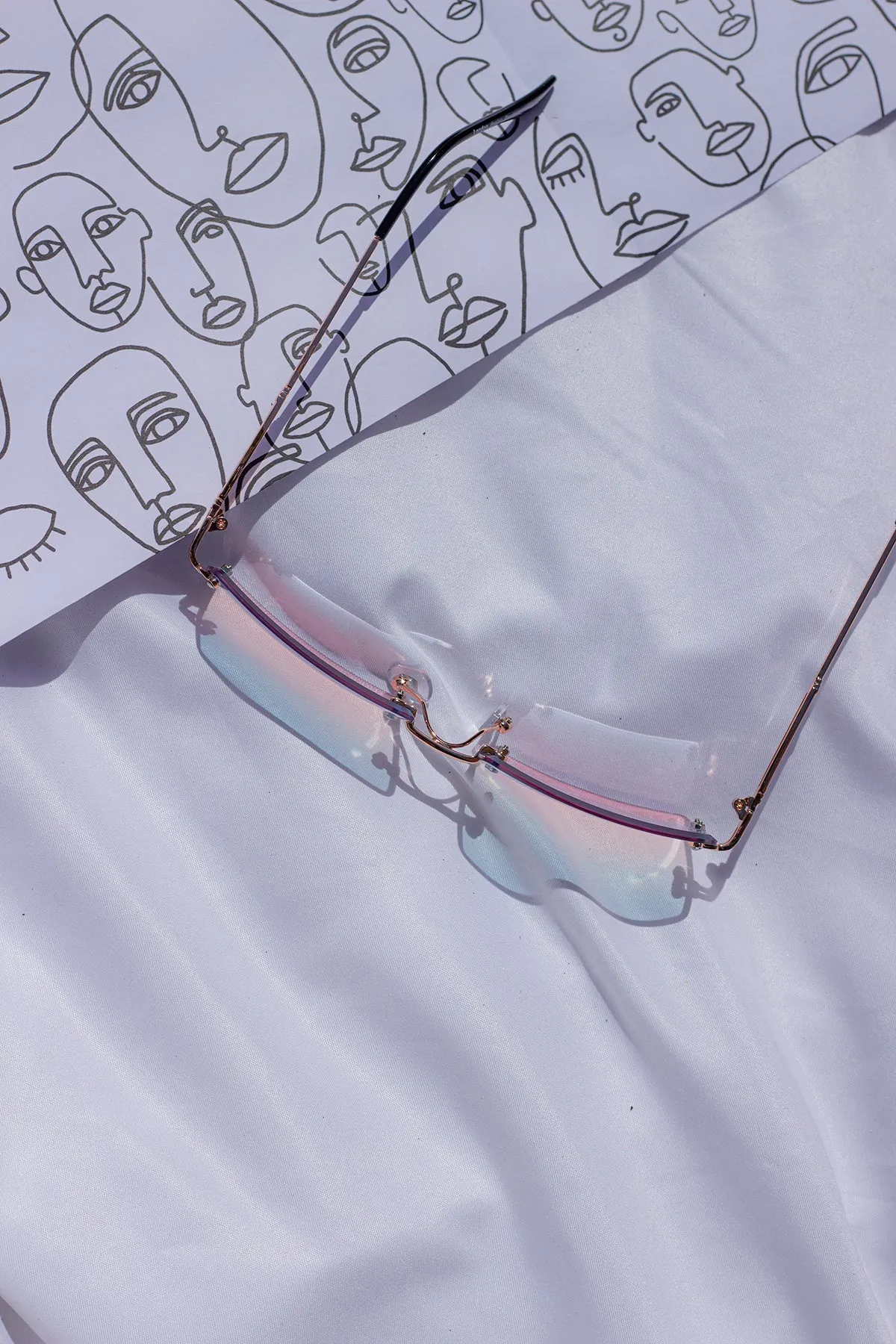 Rimless Rectangle Colour Tint Sunglasses