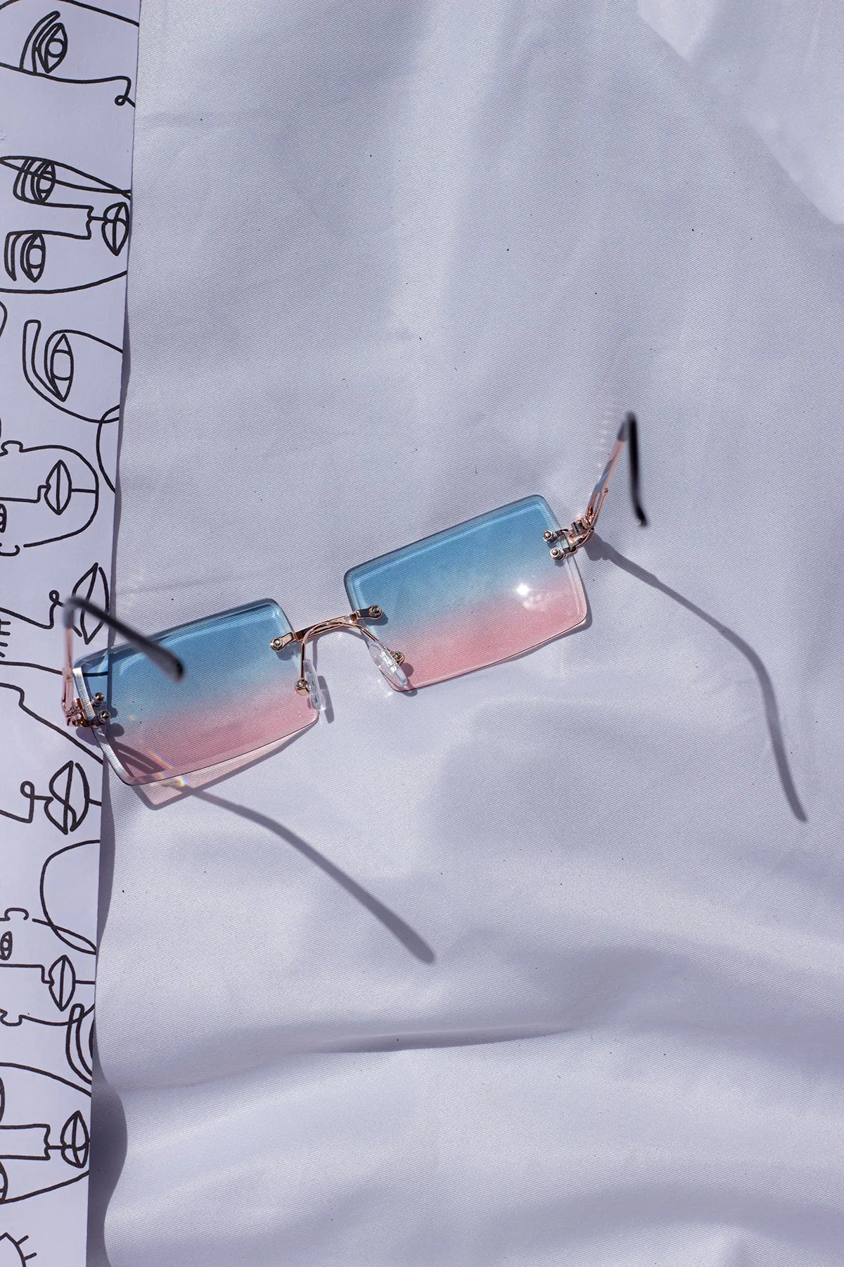 Rimless Rectangle Colour Tint Sunglasses