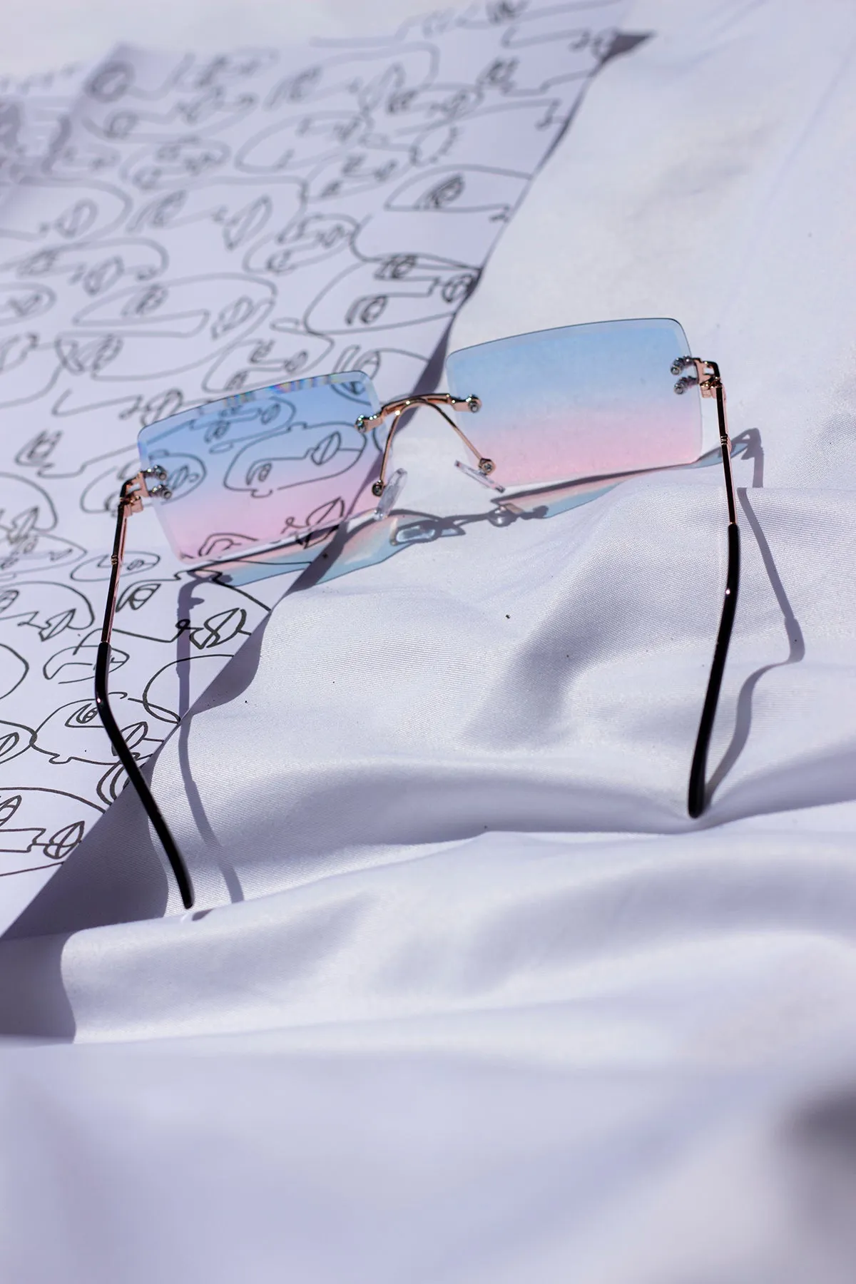 Rimless Rectangle Colour Tint Sunglasses