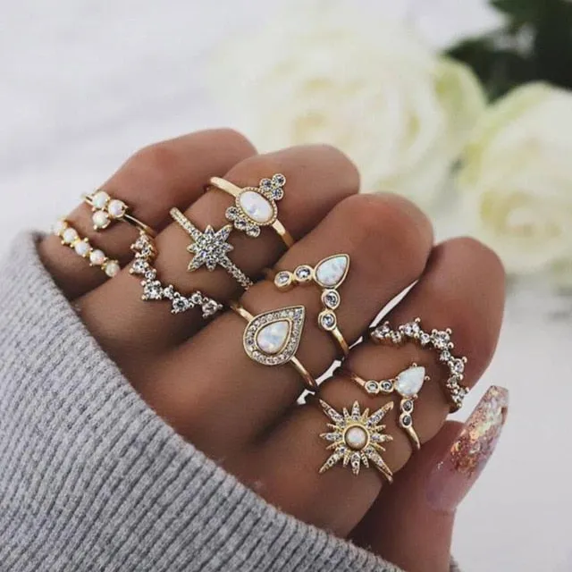 rings set Bohemian style hollow vintage 10-piece set women rings