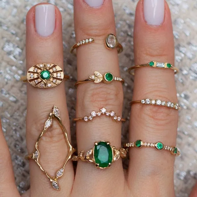 rings set Bohemian style hollow vintage 10-piece set women rings