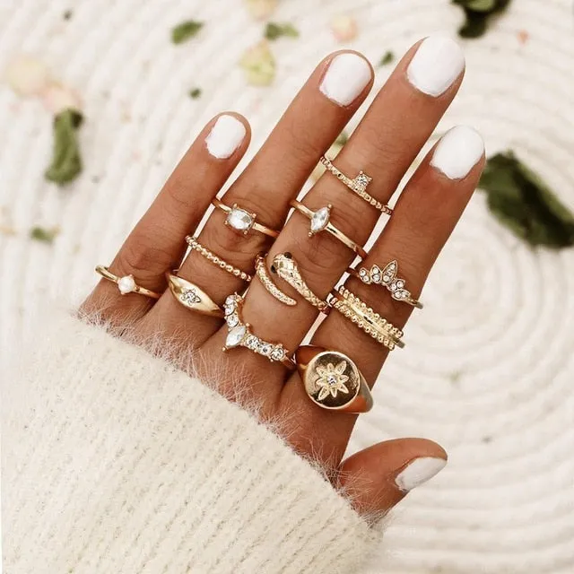 rings set Bohemian style hollow vintage 10-piece set women rings
