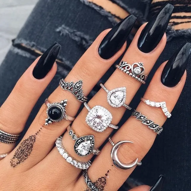 rings set Bohemian style hollow vintage 10-piece set women rings