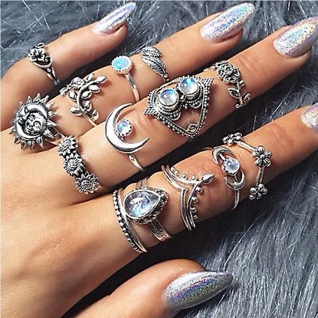 rings set Bohemian style hollow vintage 10-piece set women rings