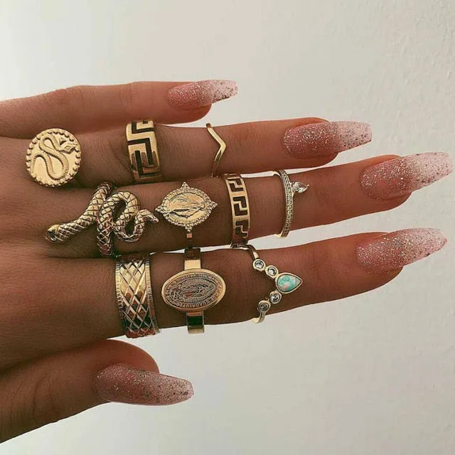 rings set Bohemian style hollow vintage 10-piece set women rings