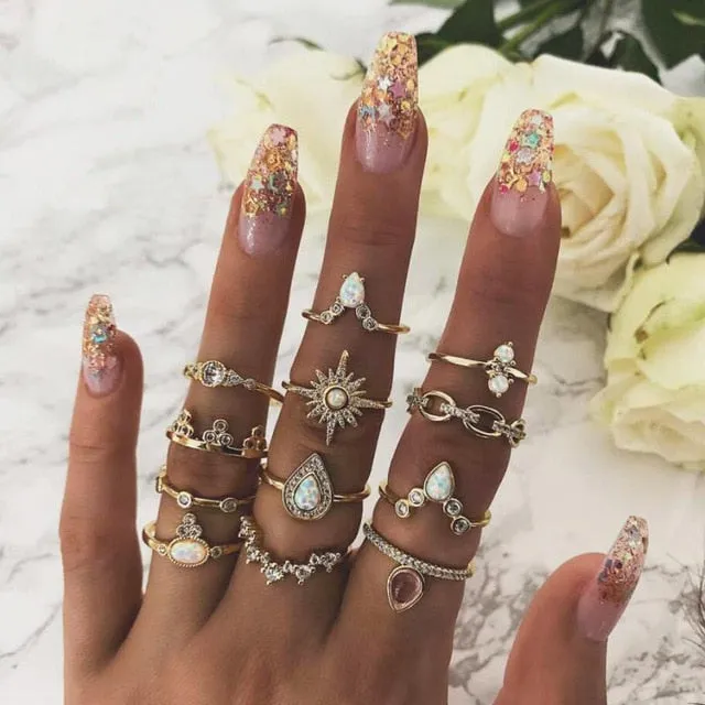 rings set Bohemian style hollow vintage 10-piece set women rings