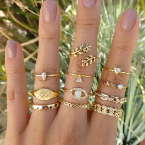 rings set Bohemian style hollow vintage 10-piece set women rings