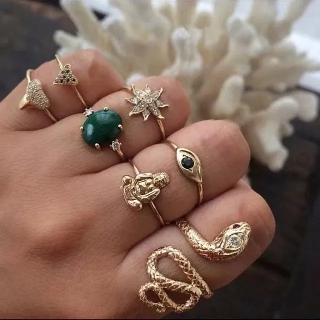 rings set Bohemian style hollow vintage 10-piece set women rings
