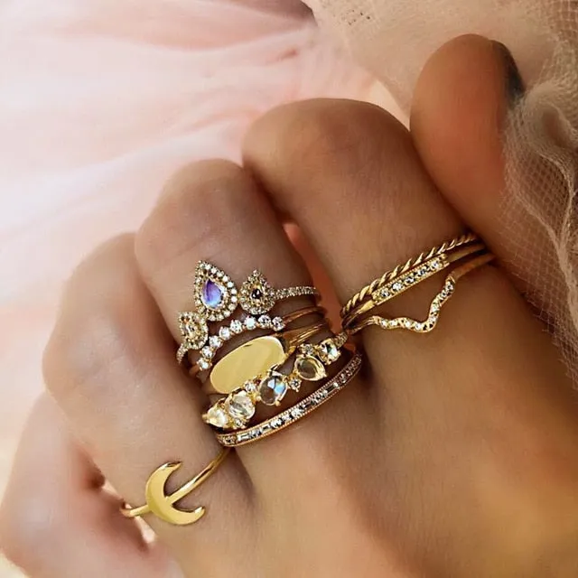 rings set Bohemian style hollow vintage 10-piece set women rings